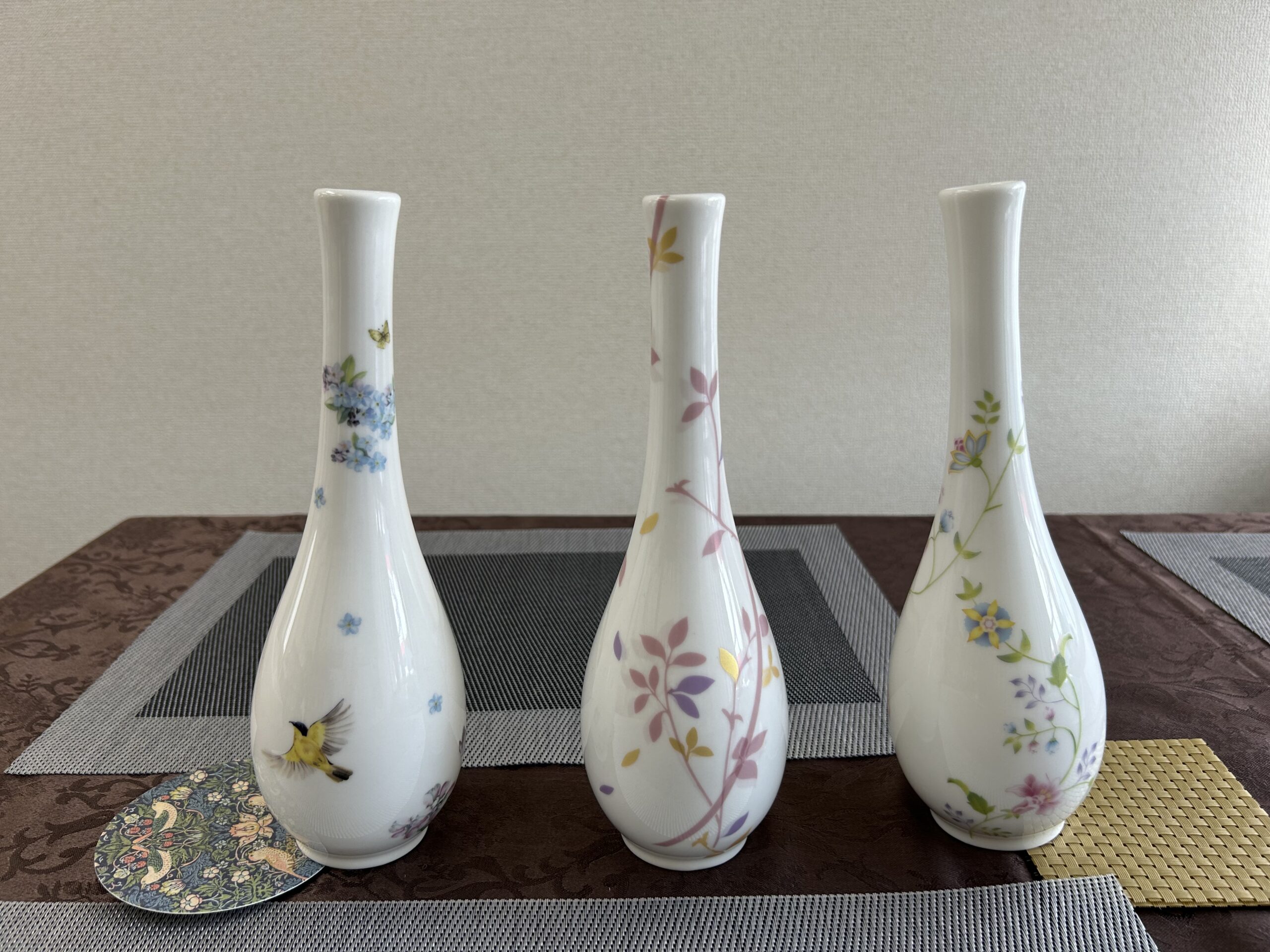 ポーセリングアートの花器3種